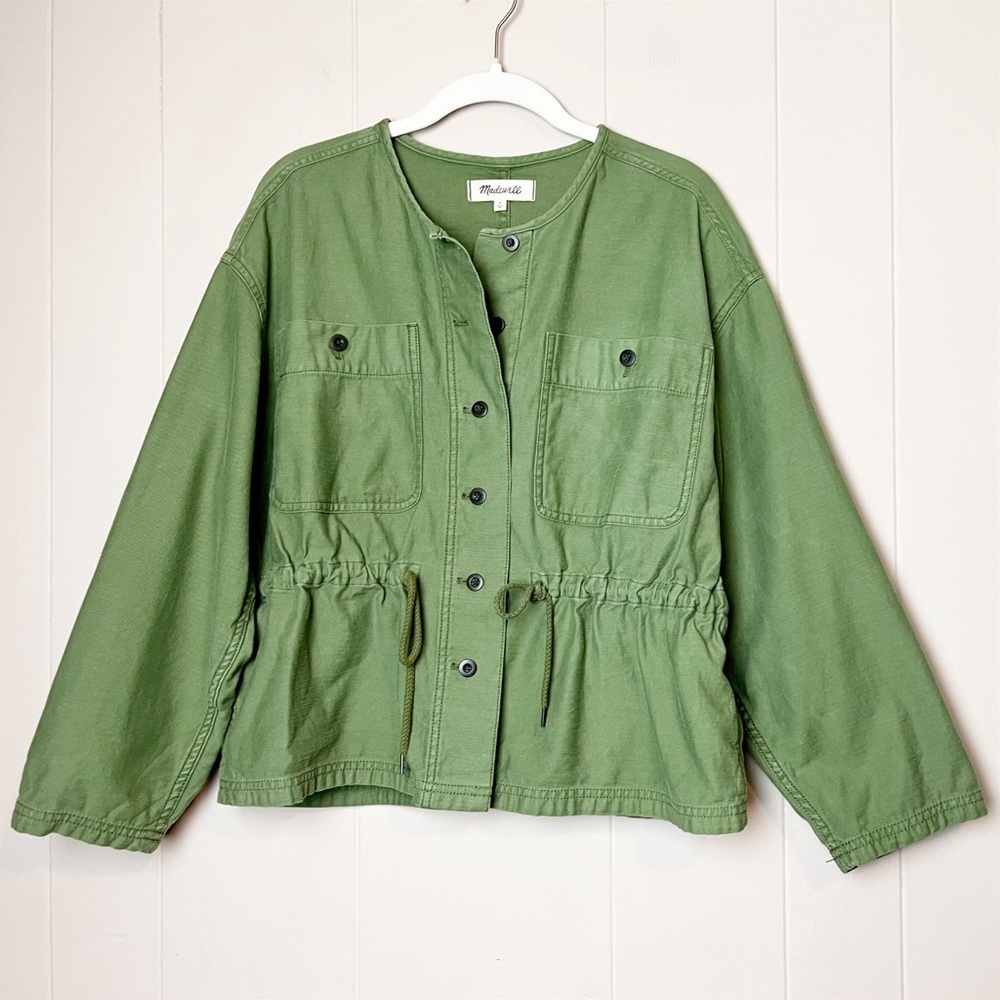 Madewell Claremont‎ Drawstring Jacket Medium green utility button lightweight - Picture 3 of 13